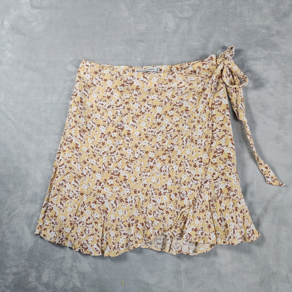 Abercrombie & Fitch Yellow Beige Floral Ruffle Wrap Mini Skirt Womens XS Boho